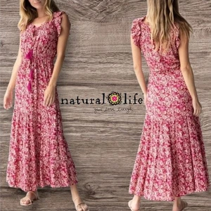 Maxi Vestido Natural Life Para Mujer Havana Nights En Niveles Arándano Crema Floral L - Imagen 1 de 10