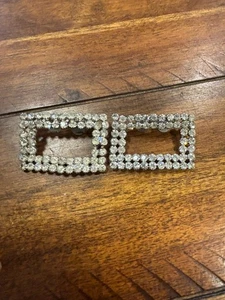 Vintage Shoe Clips Art Deco Silver-tone Metal Dress Rhinestones Rectangle - Picture 1 of 4