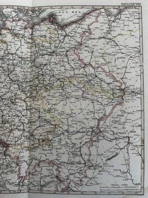 德国德国铁路线 1861 Stieler 雕刻手工彩色地图 — 第 1/4 张图片