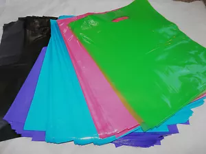 100 Stück 12x15" (5) sortiert ~ schwarz|rosa|blau|lila|grün Warentaschen mit Henkeln - Bild 1 von 7
