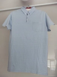 Ben Sherman Polo Shirt 100% Cotton Button-Down Collar Size M/L Blue White Stripe - Picture 1 of 13
