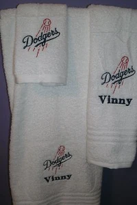 Dodgers Personalized 3 Piece Bath Towel Set Baseball Dodgers ANY TEAM & COLOR - Picture 1 of 2