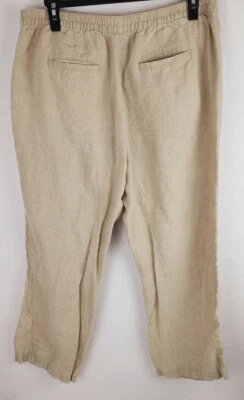 LL Bean 100% Linen Cropped Pull On Pants Size 20 Tan Elastic Waist Loose Fit - Image 1 of 4