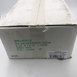 Elkay DS15912 5Cpe0 Reclosable Poly Drawstring Bag 12" X 9", Clear, Pk1000 - Picture 1 of 4