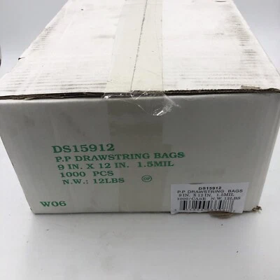 Elkay DS15912 5Cpe0 Reclosable Poly Drawstring Bag 12" X 9", Clear, Pk1000 - Image 1 of 4