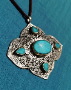 Großes, sehr fein gearbeitetes AMULETT aus Tibet Türkis + Silber - Bild 1 von 3