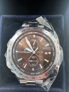 Neu in Box Cortebert ELEVATION WORLDTIME scharfes Kakao Gesicht Silberband - Bild 1 von 6