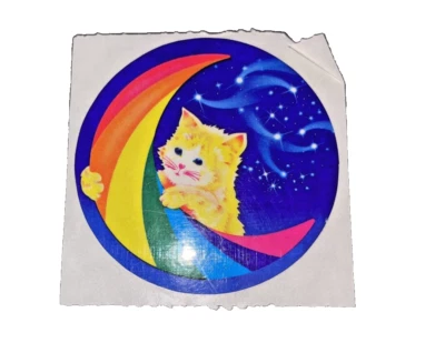 Pegatina Lisa Frank Vintage Gato Gatito Media Luna Redonda RARA 1984 Foto 1 de 2