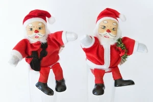 Vtg Set of 2 Santa Shelf Sitters Figurines Retro ceramic faced Christmas decor - Picture 1 of 9