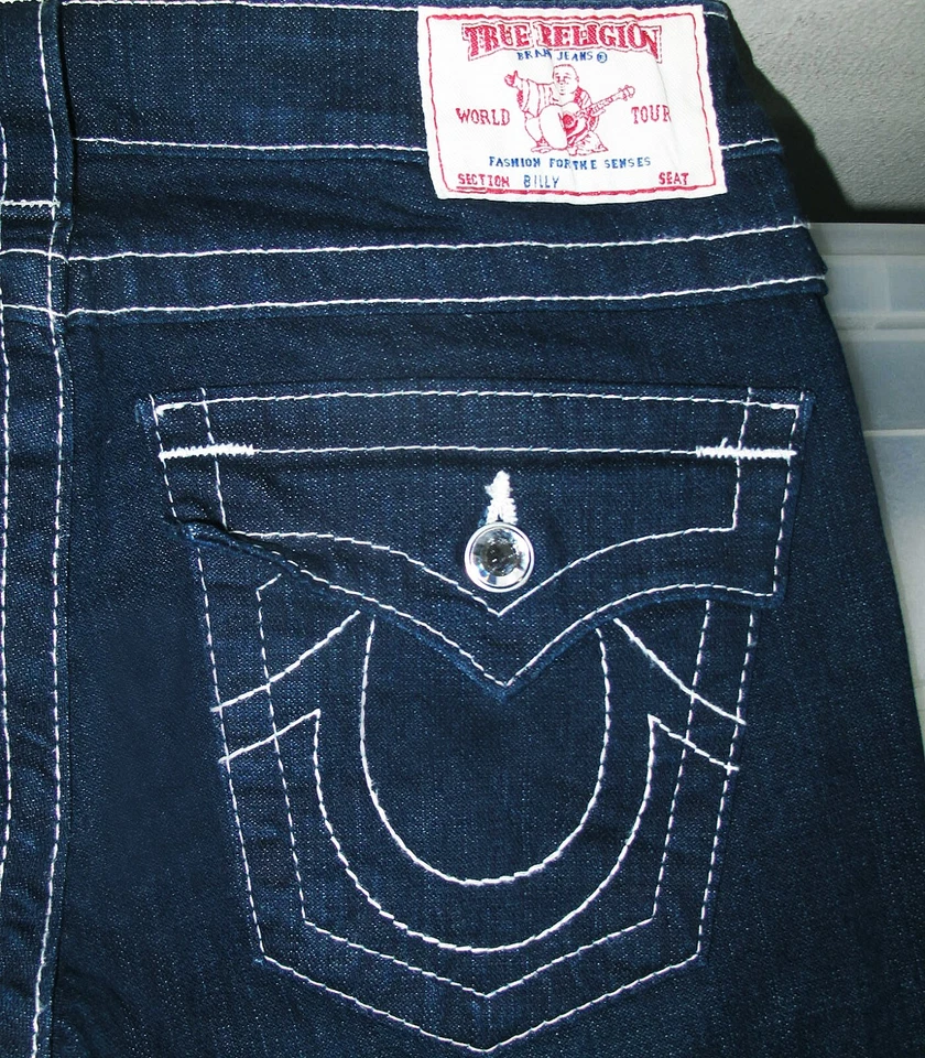HOT Women's TRUE RELIGION BILLY STRAIGHT DISCO CRYSTAL DARK STRETCH Jeans 27 x34 - Image 1 of 4