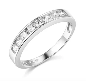 1.50 Ct Created Diamond Round Real 14K White Gold Wedding Anniversary Band Ring - Picture 1 of 3