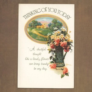 Cheerful Vintage THINKING OF YOU Card, Lovely Flowers by American Greetings 1973 - Picture 1 of 6