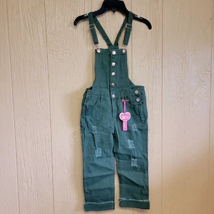 Cutie Patootie Girls Bib Overalls Green sz 6/6X Button Zip Front Distressed - Picture 1 of 9