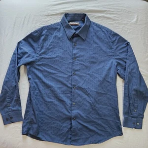 Farah XL Shirt Blue Long Sleeve Twill Stripes Casual Button Up Roll Tab - Picture 1 of 9