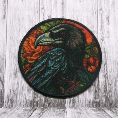 BLUE HERON DESIGNS Raven Patch Iron-on Applique American Black Crow, Bird Badge, Animals & Nature