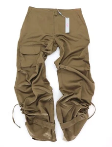 VTG Y2K Khaki PER UNA Satin Drawstring Ruched Parachute Combat Cargo Trousers - Picture 1 of 14