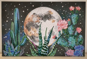 Fertige fertige Perlenstickerei gerahmtes Bild Nacht in der Wüste Handarbeit - Bild 1 von 16