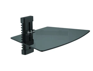 AV Component Wall Shelf Adjustable 14x10" Tempered Glass Holds 17# Cable Mgmt - Picture 1 of 6