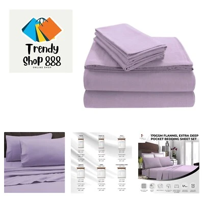 Juego de sábanas de bolsillo profundo de franela maciza de lujo, Queen, lavanda, Foto 1 de 4