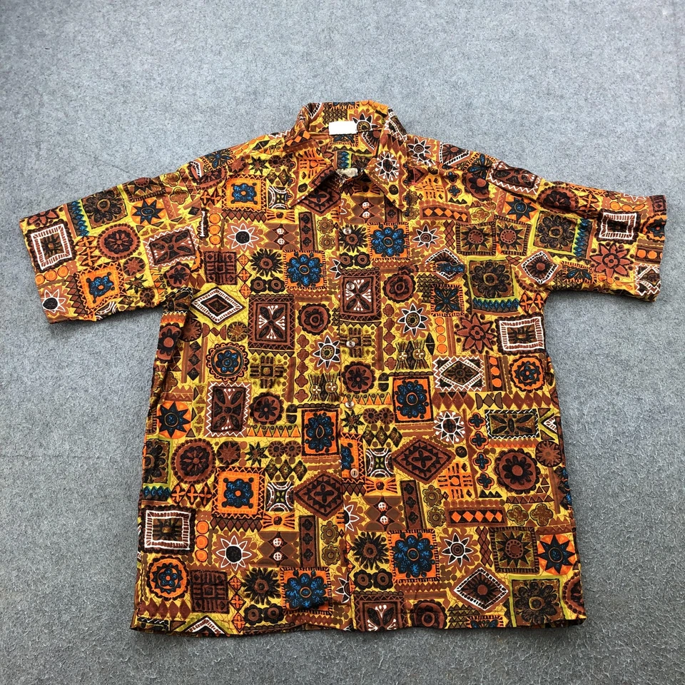 Camisa De Colección Barefoot In Paradise Para Hombre Grande Marrón Naranja Hawaiana Aloha Tiki Foto 1 de 4