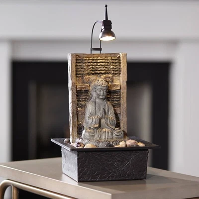 Namaste Buddha Asian Zen Waterfall Indoor Tabletop Water Fountain LED 11 1/2" - Image 1 of 4