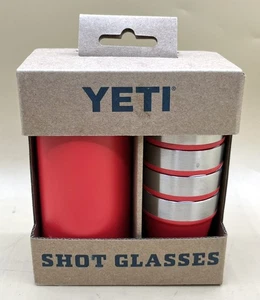 YETI SHOT GLASSES - 4 SHOT CUPS + 1 HOLDER IN RESCUE RED (MVP032666) - Picture 1 of 3