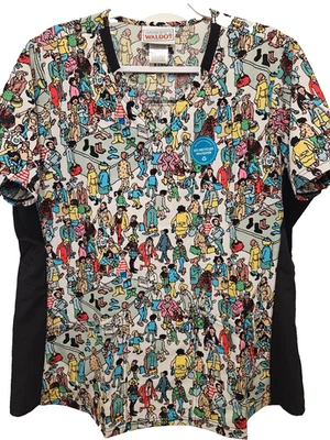 Where's Waldo? ~ Cherokee Scrubs ~  Tooniforms V Neck Top~  TF764 ~  Size XL - Image 1 of 4