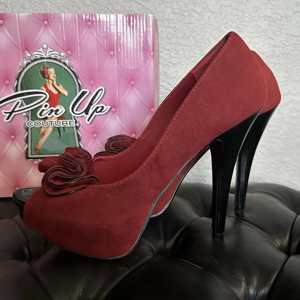 Pinup Couture Лолита замшевый каблук размер 8 красный/бордовый - Изображение 1 из 4