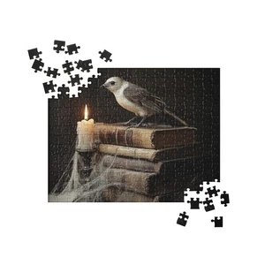 Gothic Bird Books Puzzle Dark Academia Candlelight Vintage Library Artwork - Picture 1 of 7