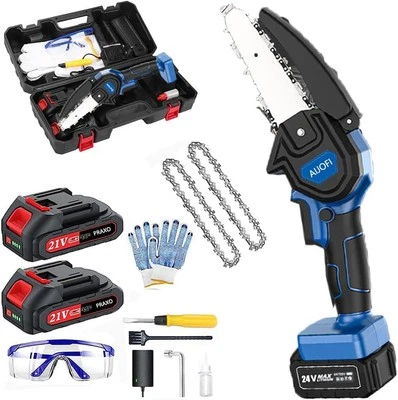 Handheld Mini Chainsaw Cordless 6 Inch 2X 1500mAh Batteries Extra 2 X Chains 21V - Image 1 of 4