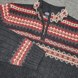 Mens Lands End Wool 1/4 Zip Pullover Sweater Fair Isle Nordic Heavyweight Medium - Picture 1 of 8
