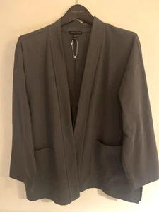 NWOT Eileen Fisher Cardigan Organic Cotton Blend  M Open Front Gray Pocket - Picture 1 of 6