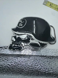 Skull Head Wearing Troop Helmet Black Enamel Pewter Belt Buckle by Metal Mulisha - Picture 1 of 1