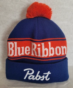 Pabst Blue Ribbon Knit Pom Pom Winter Hat Cap Beanie Embroidered NWOT - Picture 1 of 3