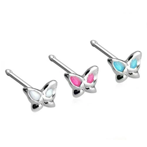 Perno de nariz de plata esterlina .925 calibre 1/4" 3 mm hueso de nariz de mariposa N24 Foto 1 de 1