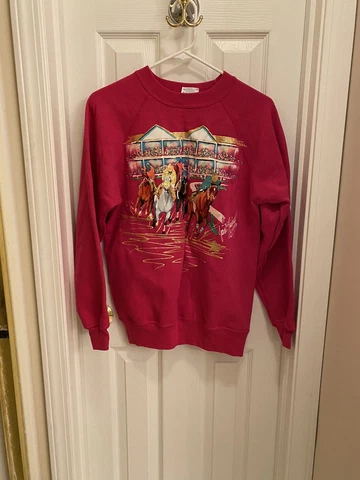 Vintage 1993 Kentucky Derby Joan Studwell Pink Hand Painted Glitter Sweatshirt M Cover