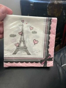 Party in Paris Beverage Napkins Paper 18 Pack Girls Birthday Party Tableware New - Picture 1 of 2
