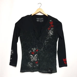 Cirque Du Soleil Top Sz XXL Black Red Butterfly 100% Cotton Embroidery Womens - Bild 1 von 10