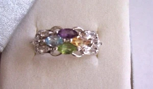Platinum & Sterling Silver Multi Gemstone Ring.....Platinum Plated - Picture 1 of 7