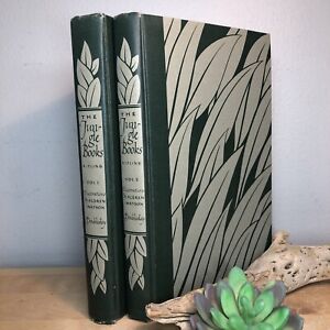 Vintage 2 Hardcovers The Jungle Books by Kipling, decor dark green leaf covers