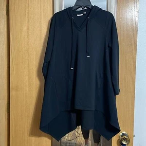 LOGO Lori Goldstein size Large black hooded V neck tunic with pockets - Picture 1 of 9