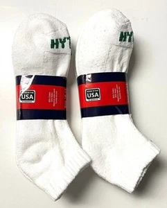 6 Paar HYTEST weiß gepolsterte Unterseite Arbeit/Sport tief geschnittene Herrensocken Größe 10-13 USA. - Bild 1 von 6