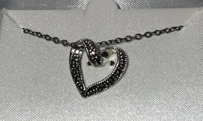 Collar Colgante CORAZÓN Marcasita Chapado en Plata 18" - Nuevo Foto 1 de 3
