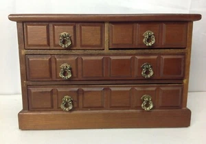 Vintage Wood 4 Drawer Jewelry Box Mid Century Chest - Picture 1 of 10