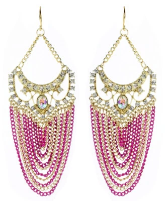 Pendientes de cadena Amrita Singh oro cristal Elizabeth Street fucsia ERC 2027 NUEVOS CON ETIQUETAS Foto 1 de 2