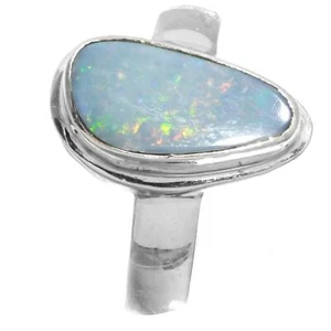 925 Sterling Silver Big Blue Natural Australian Opal Sterling Sz 7 Ring - Picture 1 of 3