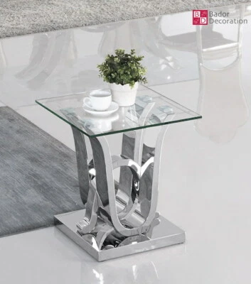 Designer Tavolino Acciaio Inox Tavolo di Vetro Nobile Lucido da Salotto - Immagine 1 di 4