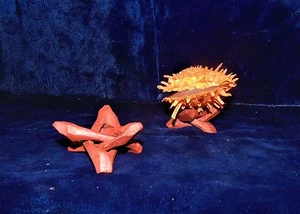 TWO (2) CARVED WOODEN 2" DISPLAY STANDS SEA SHELL BEACH  DECOR CORAL NAUTICAL - Picture 1 of 2