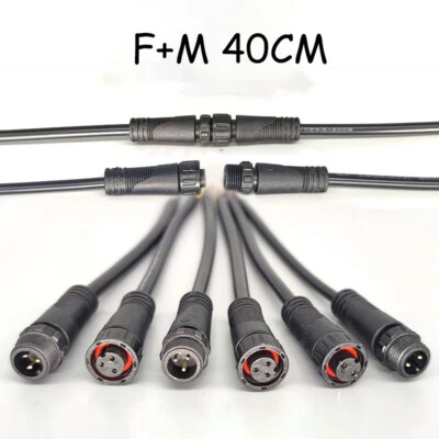 IP68 Waterproof Male Female Plug Wire Connector Cable Electrical Wire F + M 40cm - Image 1 of 3
