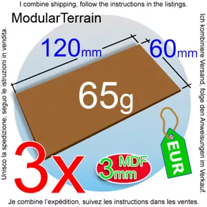 3x 3mm MDF Base 60x120mm 120x60mm 60mm 120mm Cavalry Bike Impetus War Hammer 40k - Foto 1 di 7